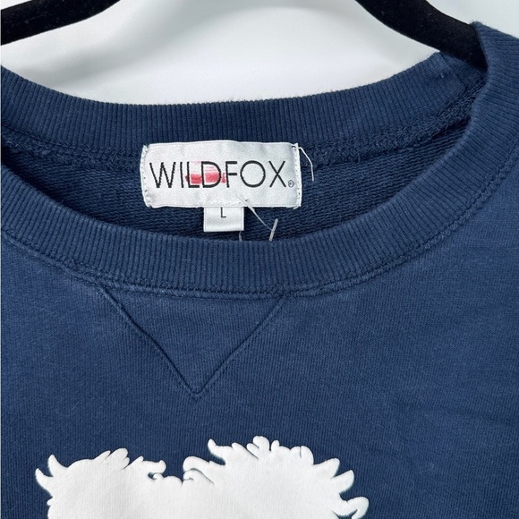 WildFox Preppy Navy Coastal Long Sleeve Full Length Graphic Crewneck Sweater - Picture 2 of 3